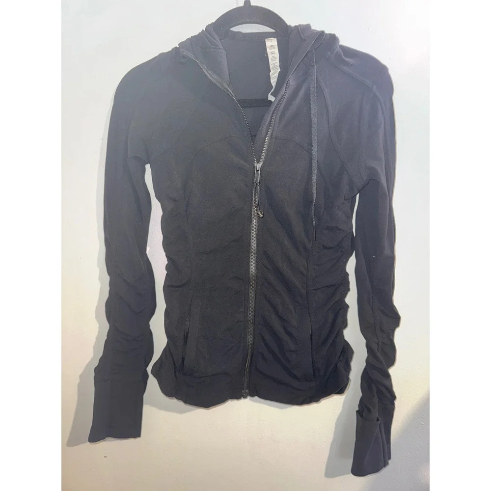 Lululemon Beyond the Studio Jacket Black Ruched Full Zip Hooded Size 4